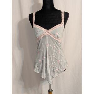 VTG Y2K Victorias Secret Sheer Blue Floral Lace Coquette Fairycore Tank Top Sz S